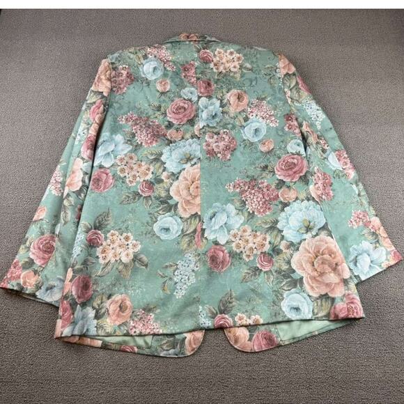 Alfred Dunner Women's 14 Floral Green Blazer Made In USA Pink Blue Roses - Picture 2 of 9